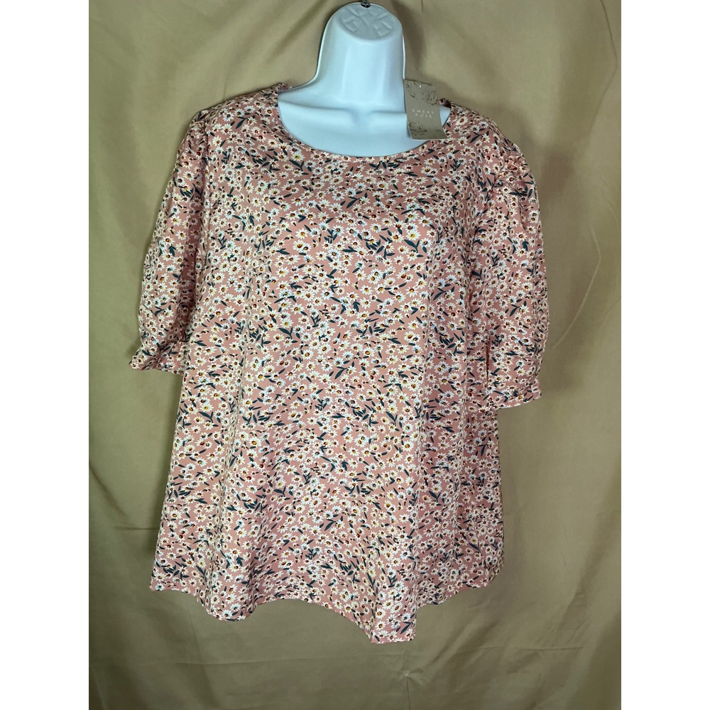 Emery Rose Floral Puff Sleeve Blouse Womens 4XL Pink New Daisy Boho Top - Picture 3 of 14